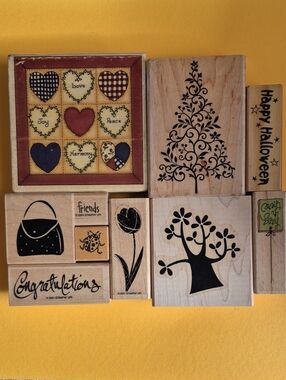 Wooden Craft Stamp Set with Yellow and Natural Wood Tones
